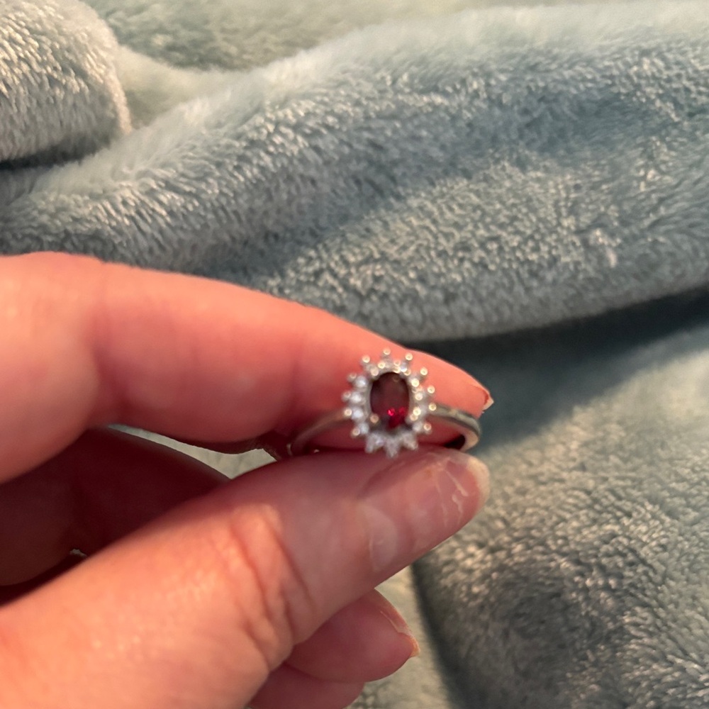 Delicate Silver and Red Gemstone Ring